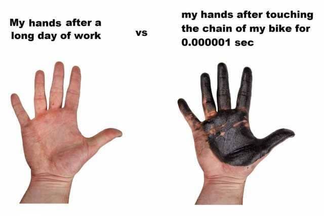 my hands after touching My hands after long day of work the chain of my bike for VS 0.000001 sec 
