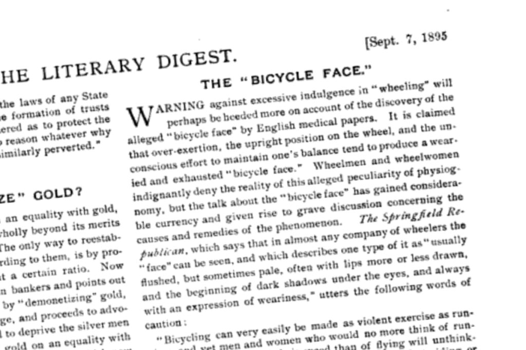 Clip of the article on "Bicycle Face" by The Literary Digest from 1895