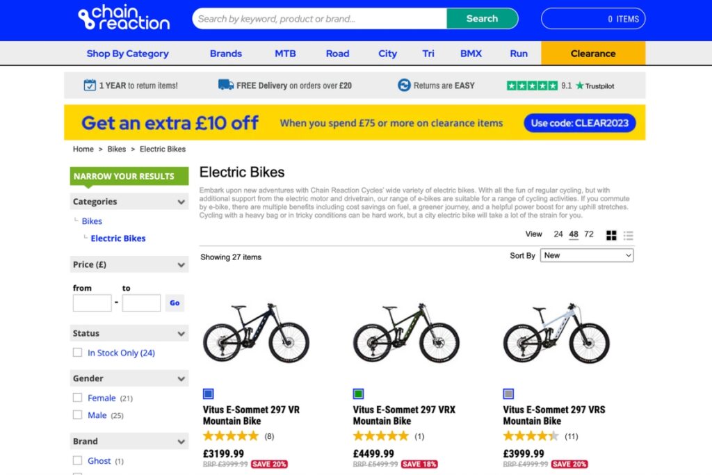 Chain Reaction Cycles electric bike page