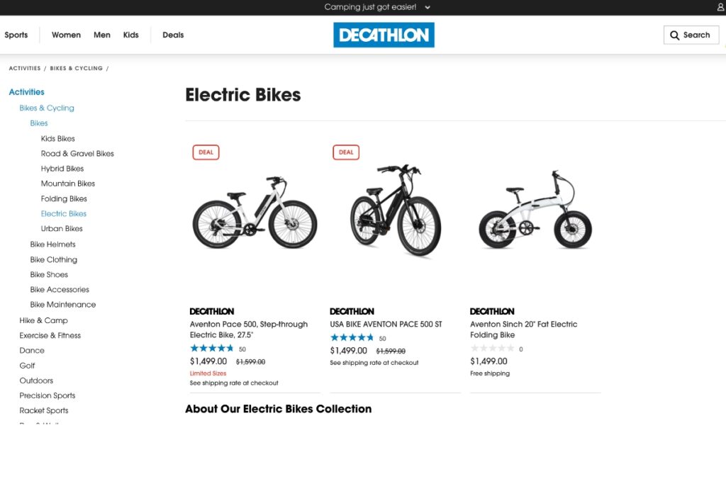 Decathlon electric bikes page