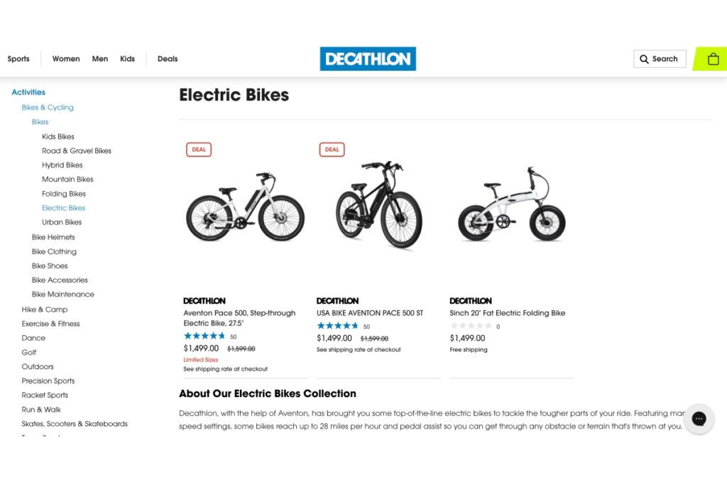 Decathlon e-bikes website