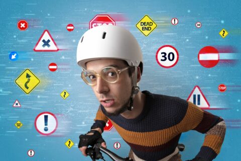 confused cyclist wondering about highway code.