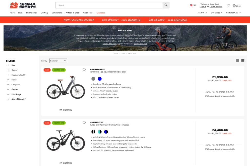 Sigma Sports electric bike page