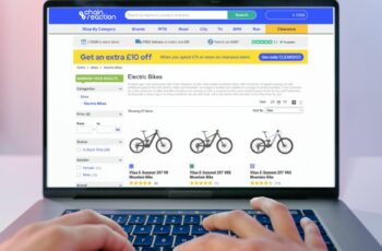 Laptop screen showing online e-bike retailer.