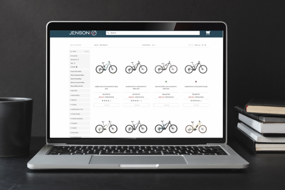 Laptop screen showing online bike store.