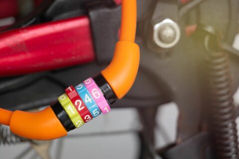 Photo of multi-coloured bike lock.