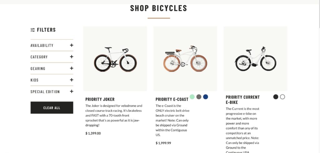 Priority Bicycles website