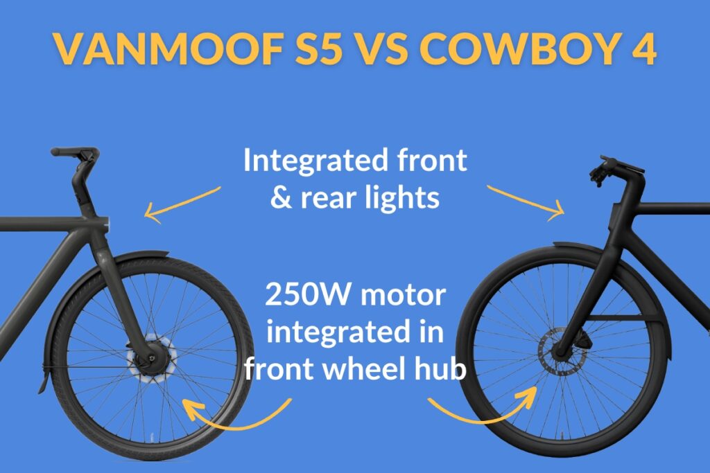 vanmoof s5 vs cowboy 4 lights and wheel hub
