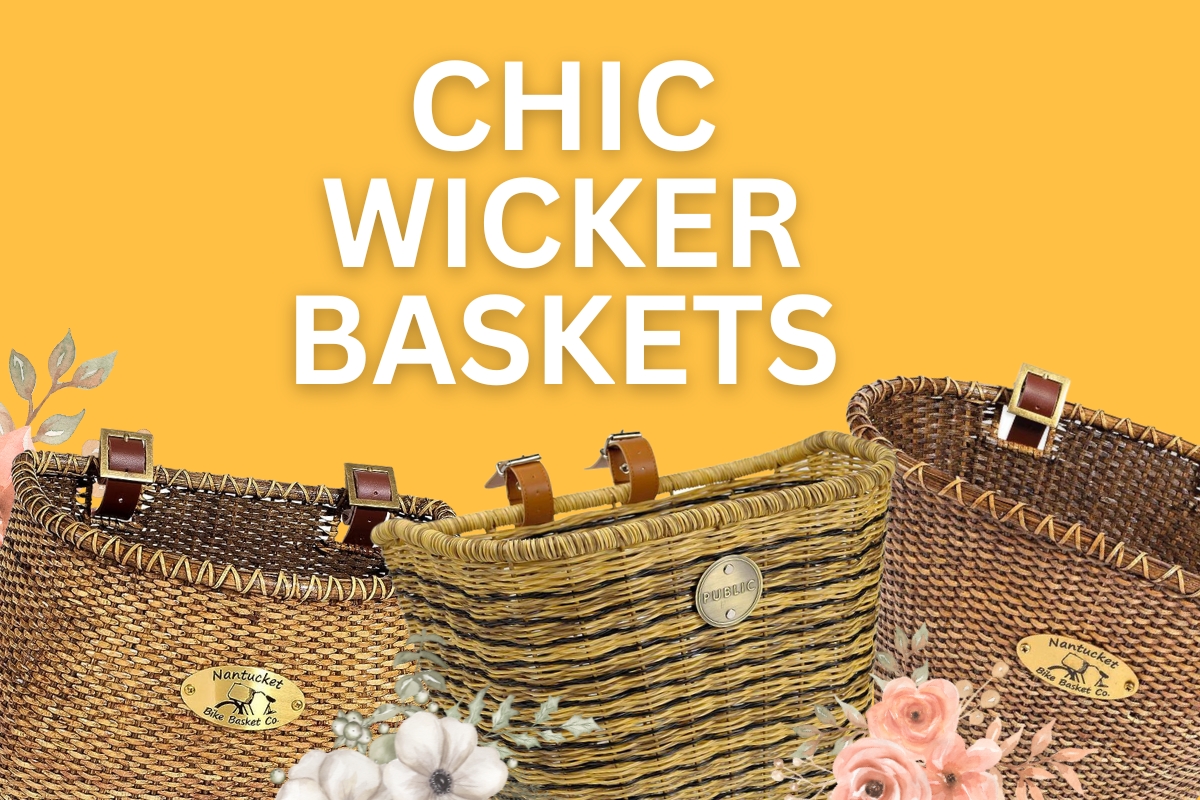 An tableau of the weightier wicker baskets for a bicycle