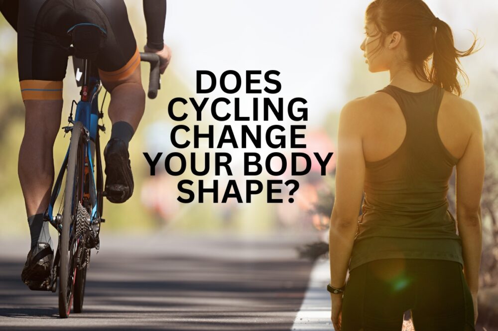 Illustration of man and woman body shapes with text, "Does cycling change your body shape?"