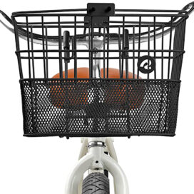 The Retrospec Apollo Detachable Front Bike Basket Steel in black, attached to a bicycle
