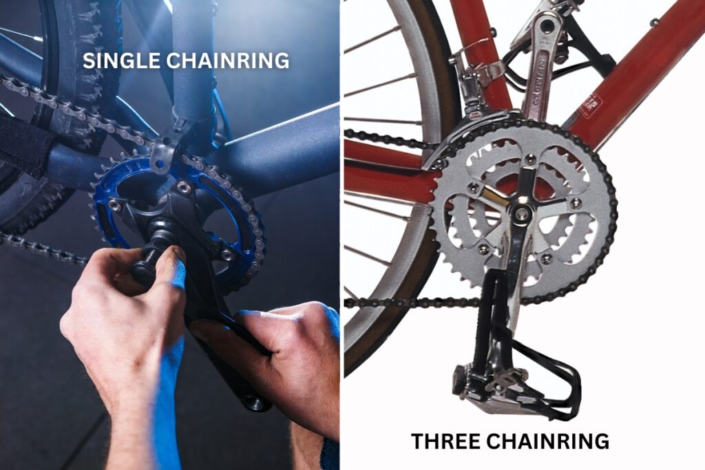 Single chainring next to three chainrings