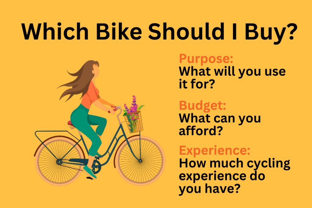 Which Bike Should I Buy illustration highlighting purpose, budget, and experience