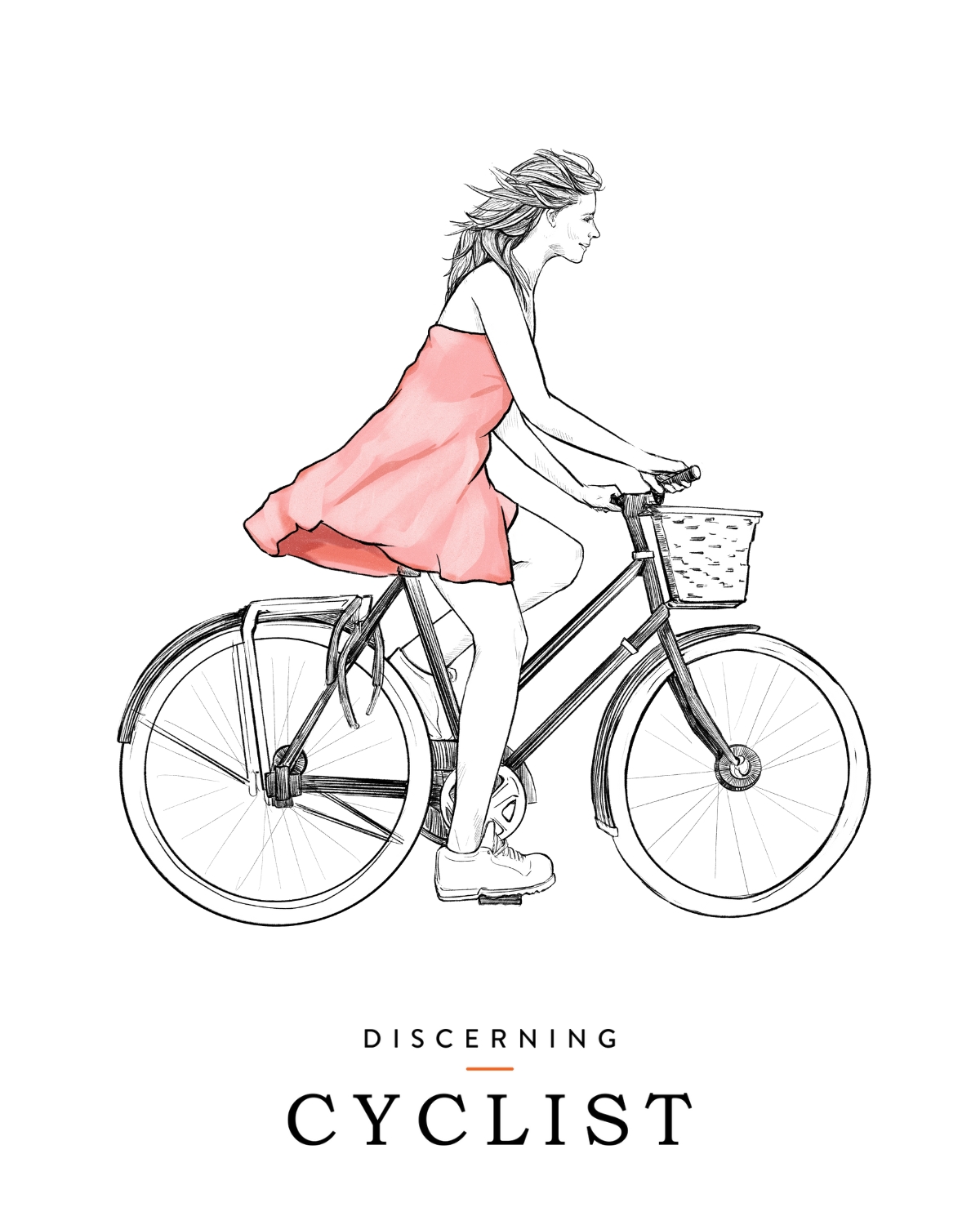 Female cycling in dress illustration