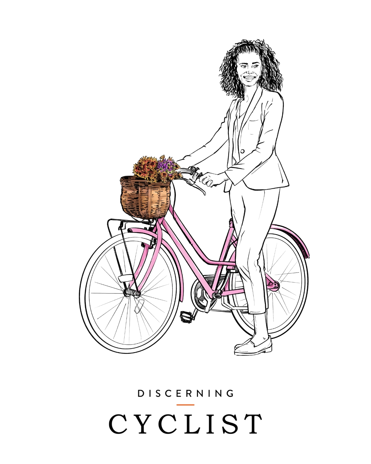 Female wearing suit cycling illustration