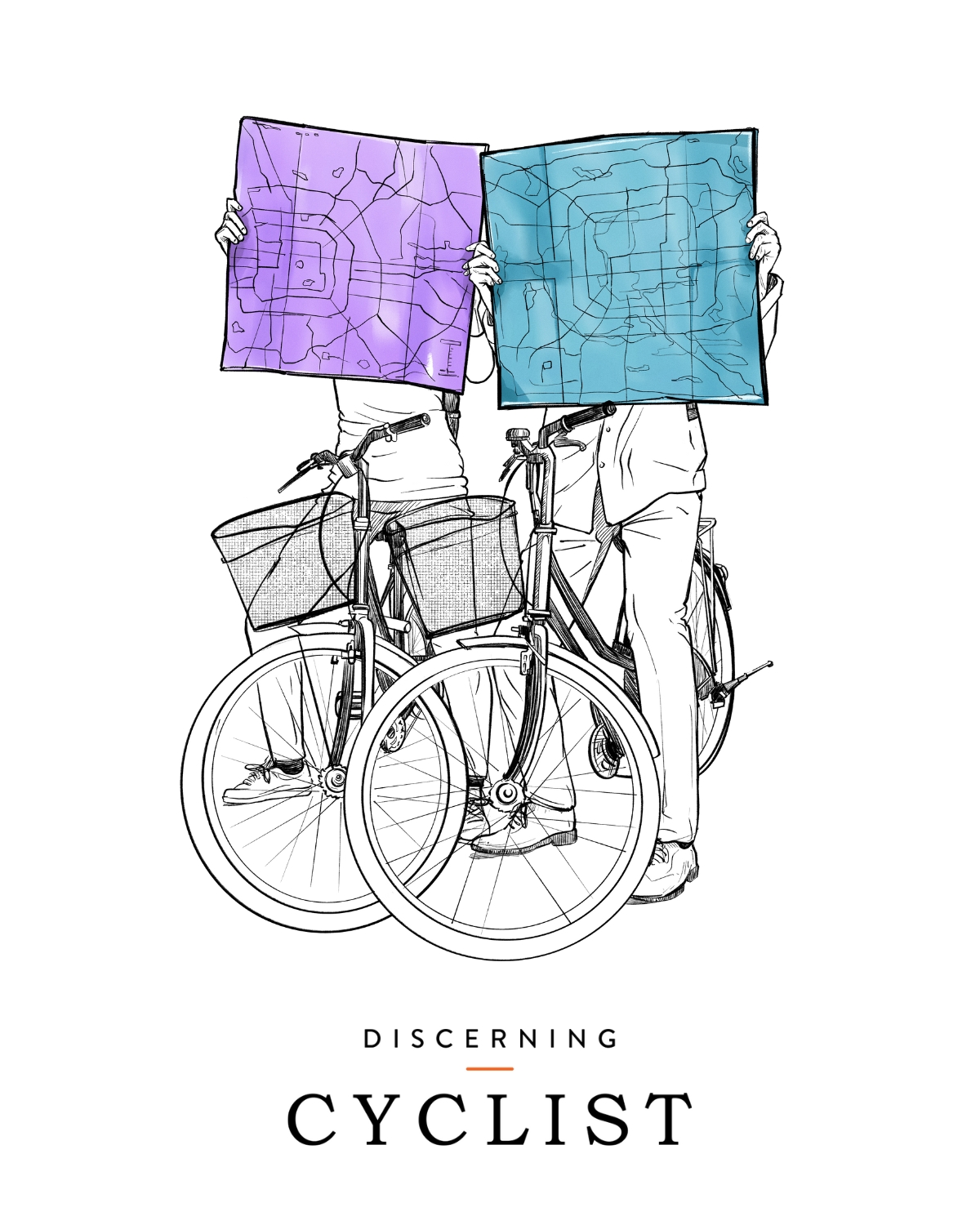 Lost cyclists holding map illustration