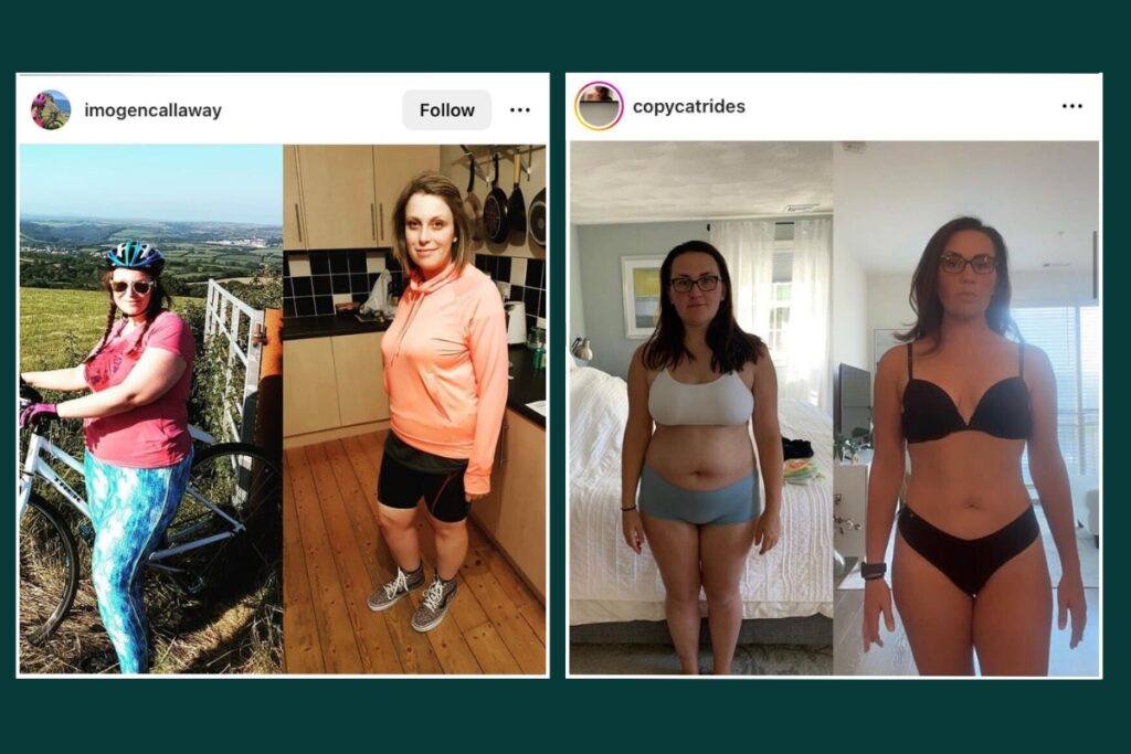 Female cycling weight loss and body transformation images before and after photos