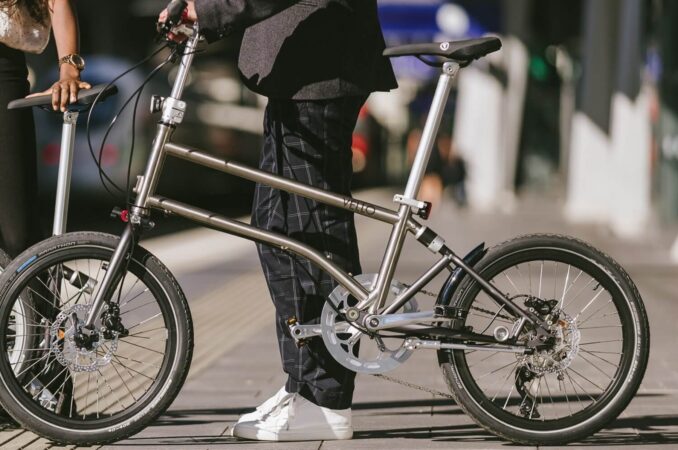 vello rocky titanium folding bike in use
