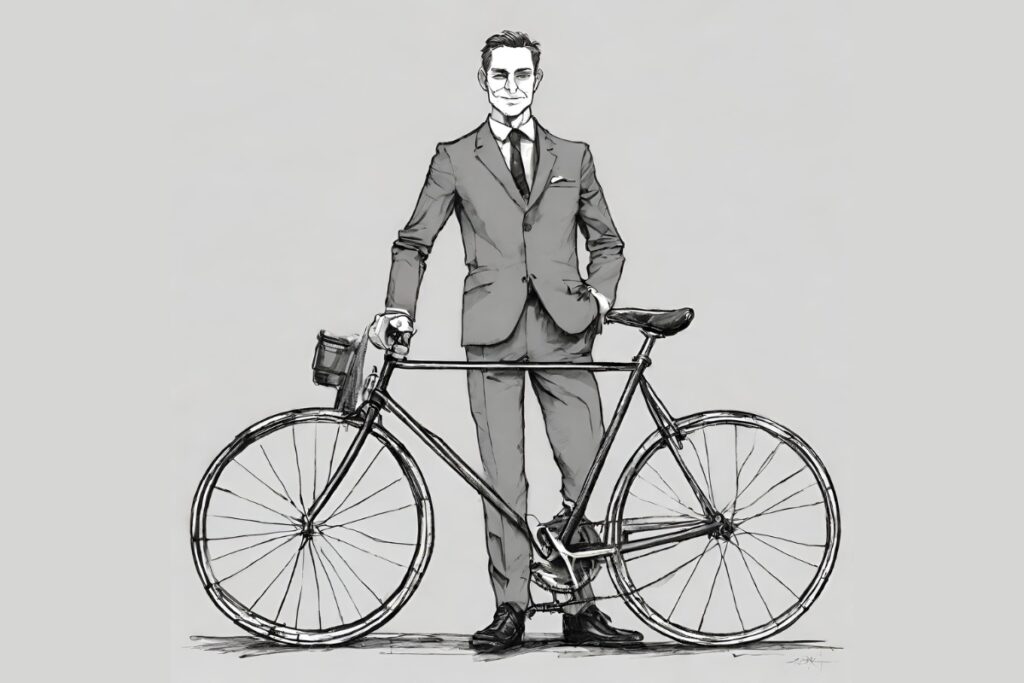 Smug man with bicycle