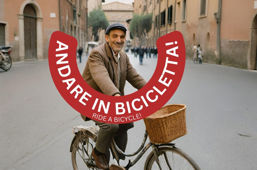 Italian man riding a bicycle in Rome