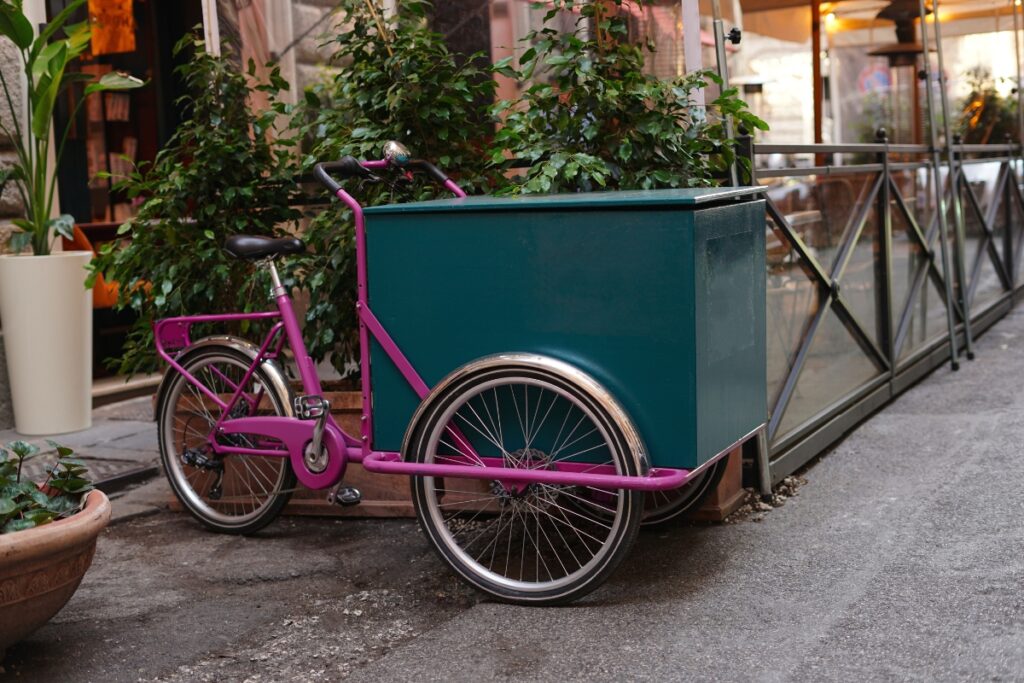 Pink and green cargo bike