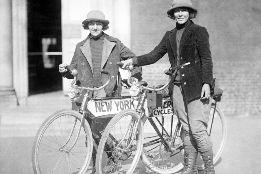 Bicycle. Beverly Bayard & Lorline Davis with bikes, ca. 1920