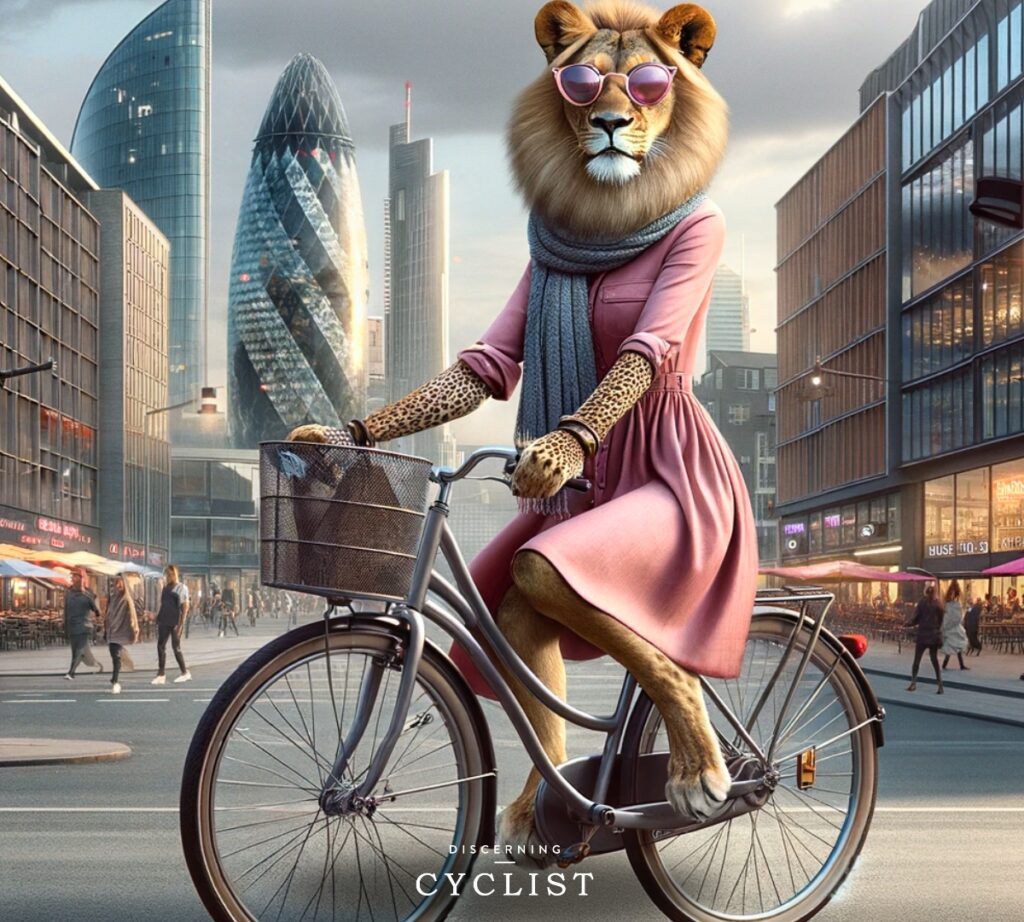 A lion cycling a bicycle