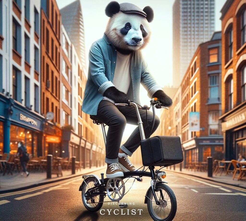 A panda cycling