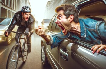 A motorist screaming at a cyclist