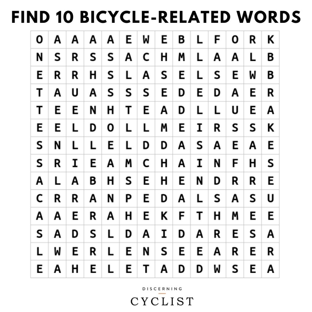 Bicycle word search puzzle