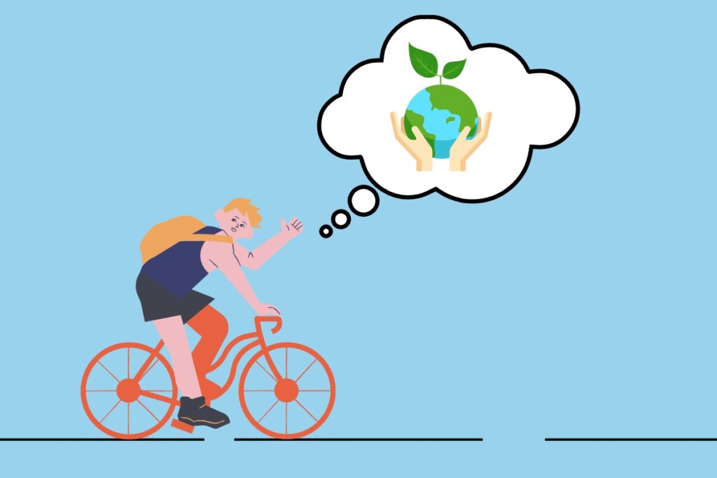 A cyclist thinking about saving the planet