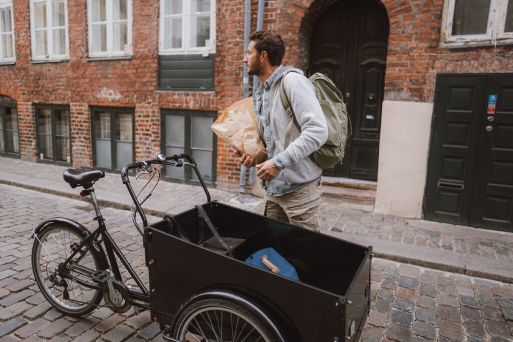 A cargo bike being used for deliveries