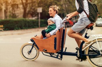 Family using a cargo bike