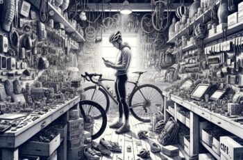 A cyclist surrounded by cycling gadgets