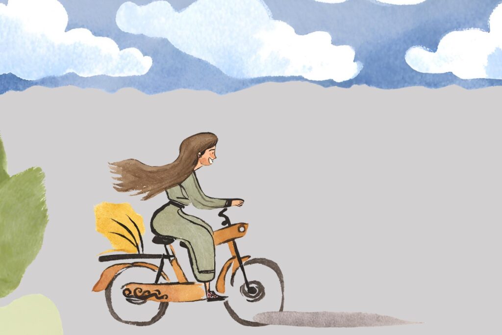sketch of a woman riding an e-bike