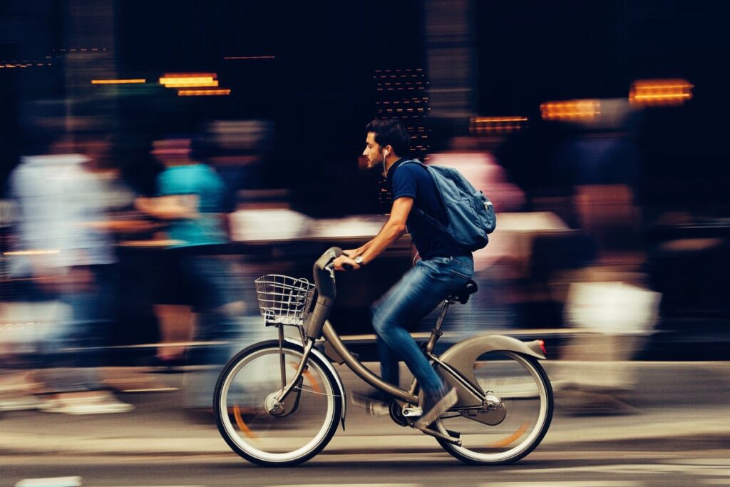 Man cycling to work