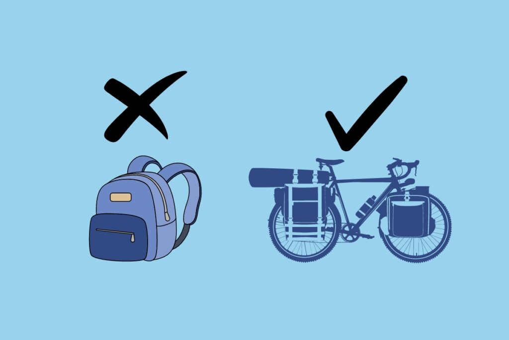 Cycle with pannier bags rather than a backpack