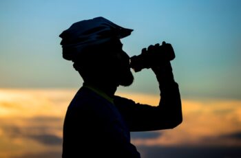 Cyclist drinking water